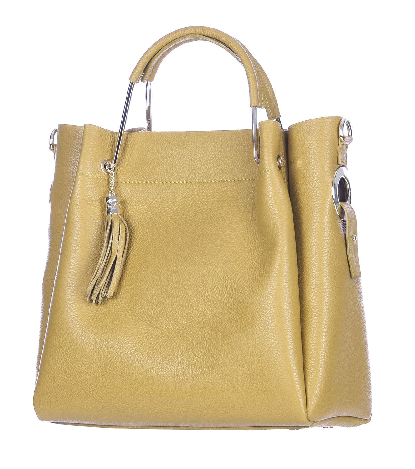 Borsa donna KAROLINA a spalla in vera pelle rigida, colore GIALLO OCRA, CHIARO SCURO, Made in Italy