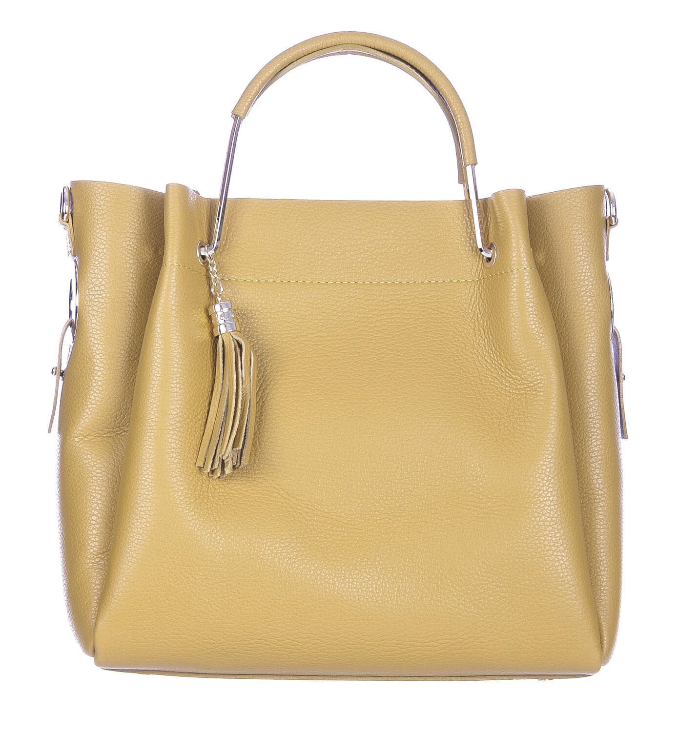 Borsa donna KAROLINA a spalla in vera pelle rigida, colore GIALLO OCRA, CHIARO SCURO, Made in Italy