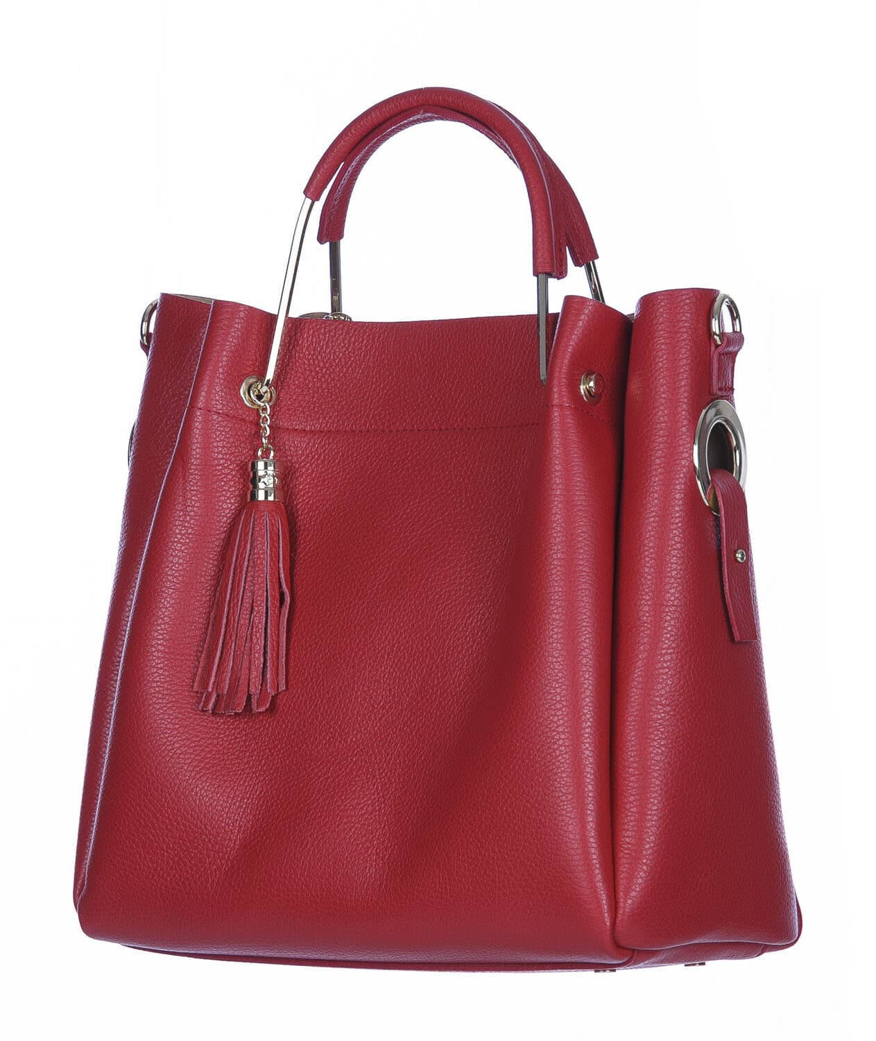 Borsa donna KAROLINA a spalla in vera pelle rigida, colore ROSSO,  CHIARO SCURO, Made in Italy