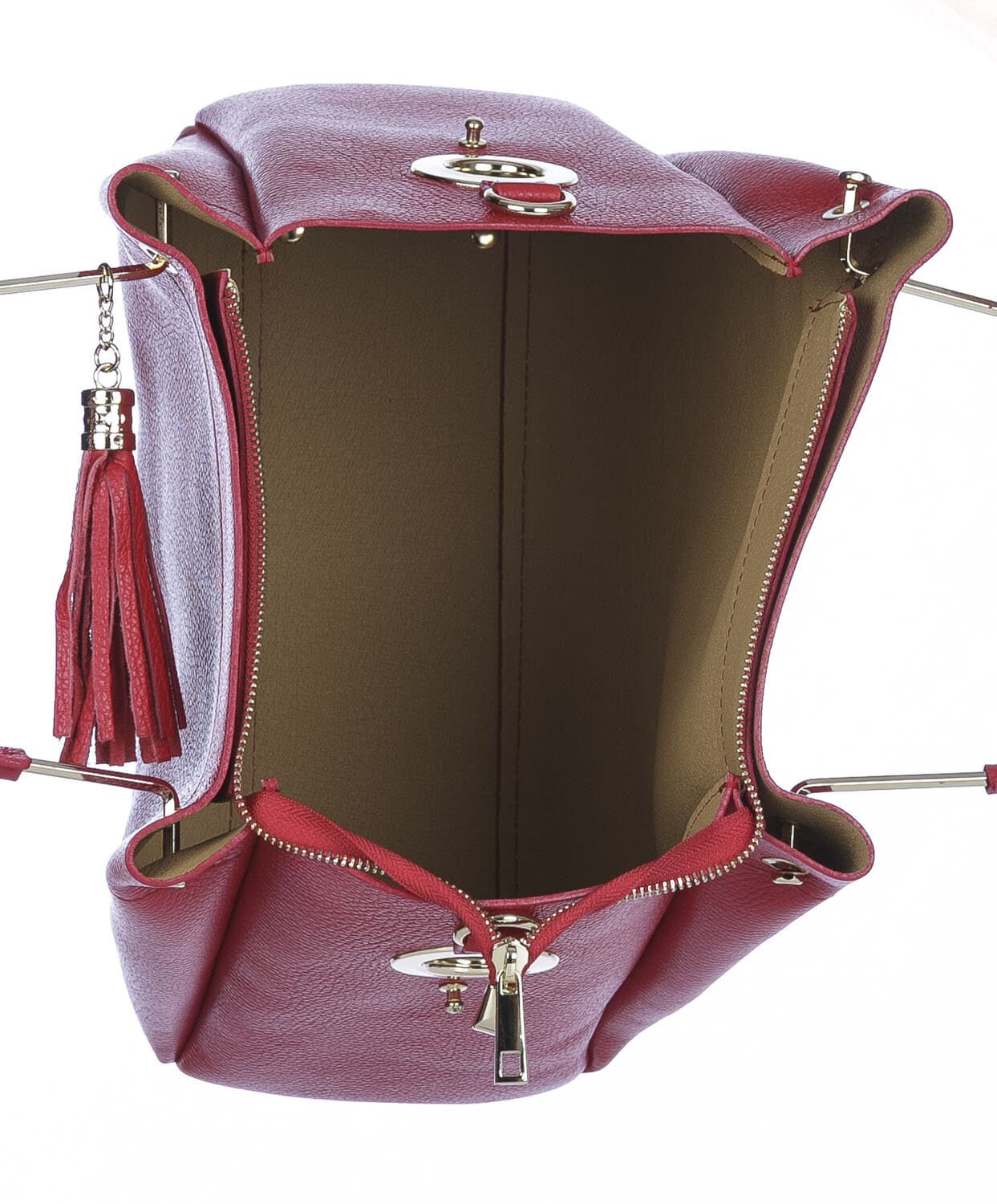 Borsa donna KAROLINA a spalla in vera pelle rigida, colore ROSSO,  CHIARO SCURO, Made in Italy