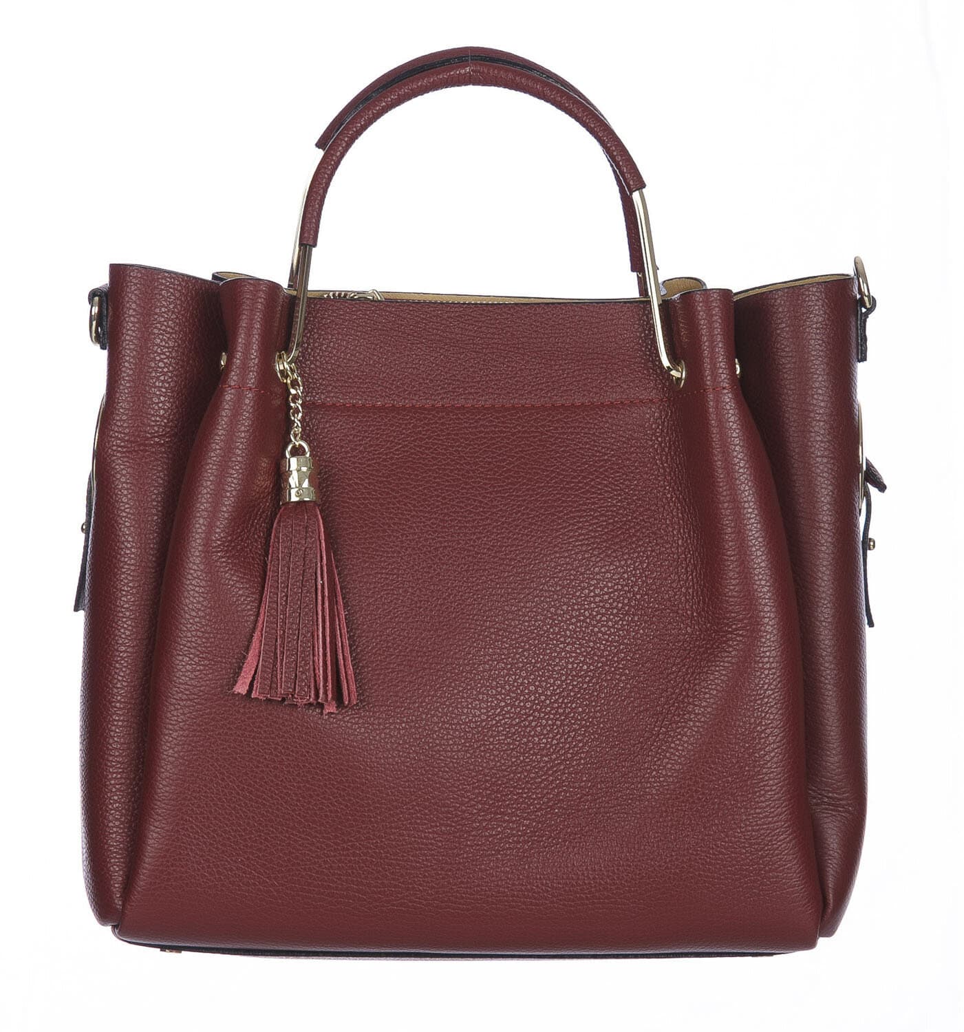 Borsa donna KAROLINA a spalla in vera pelle rigida, colore BORDEAUX, CHIARO SCURO, Made in Italy