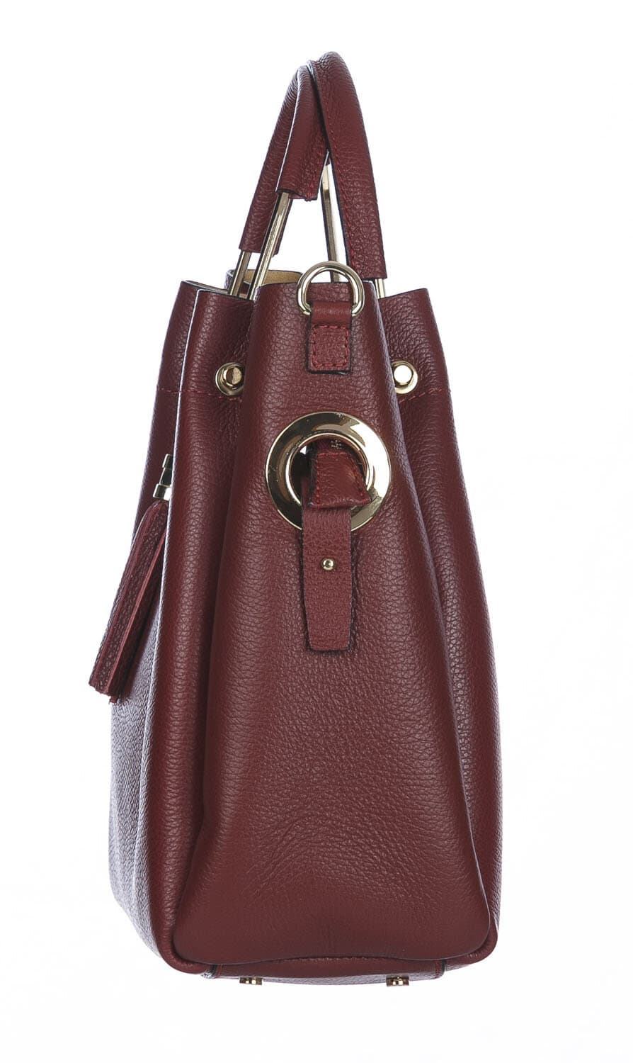Borsa donna KAROLINA a spalla in vera pelle rigida, colore BORDEAUX, CHIARO SCURO, Made in Italy
