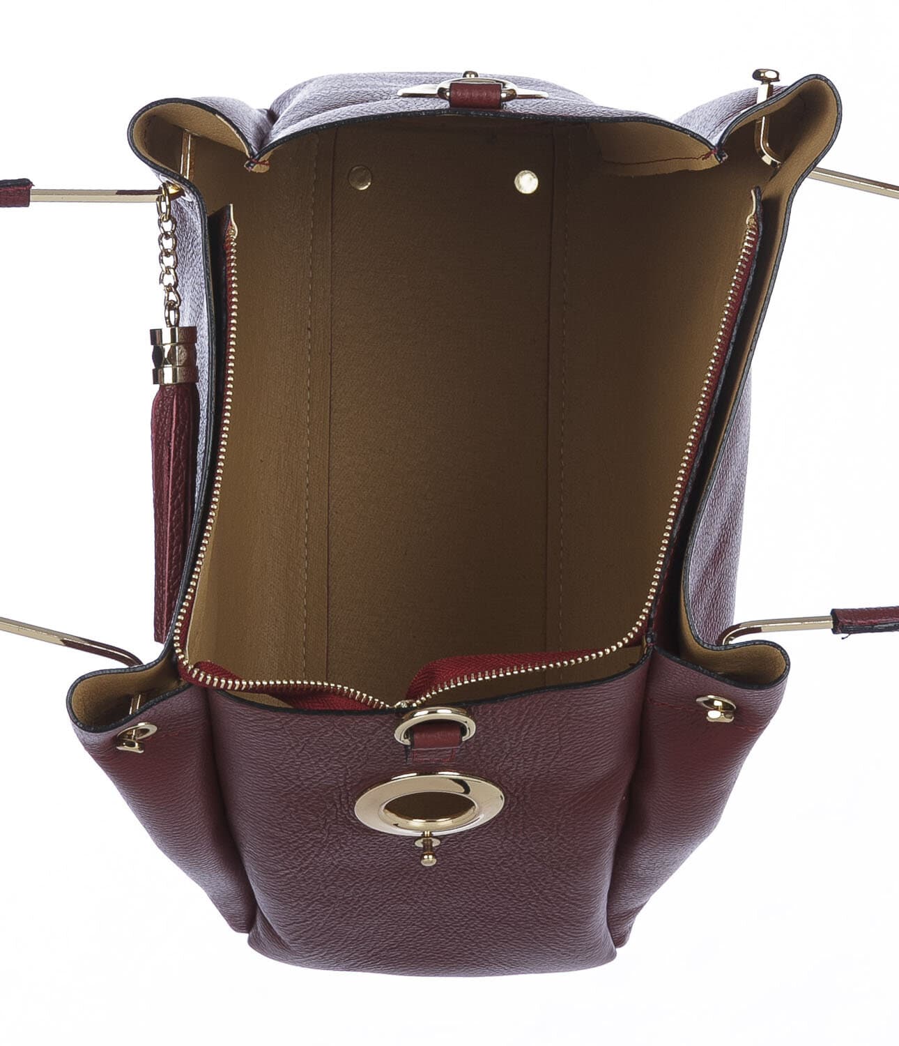 Borsa donna KAROLINA a spalla in vera pelle rigida, colore BORDEAUX, CHIARO SCURO, Made in Italy