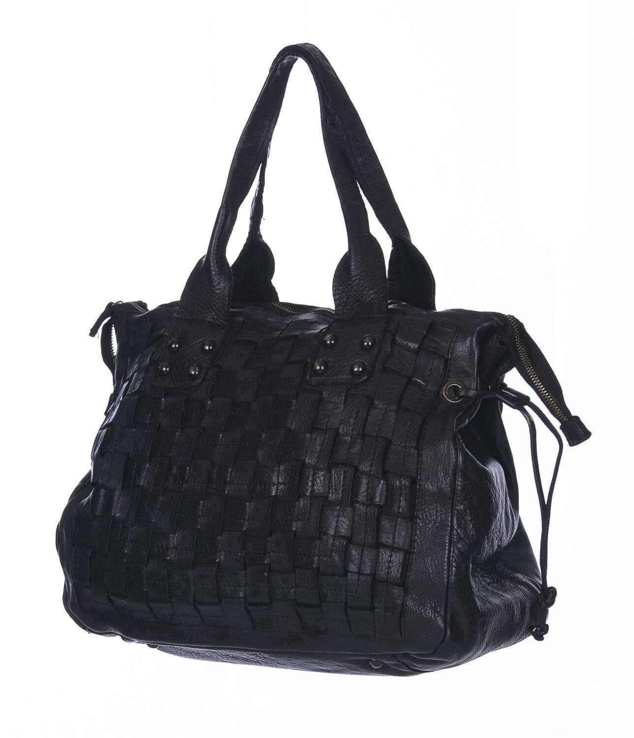 Borsa donna ASIA a spalla in vera pelle morbida, colore NERO VINTAGE, CHIAROSCURO, Made in Italy