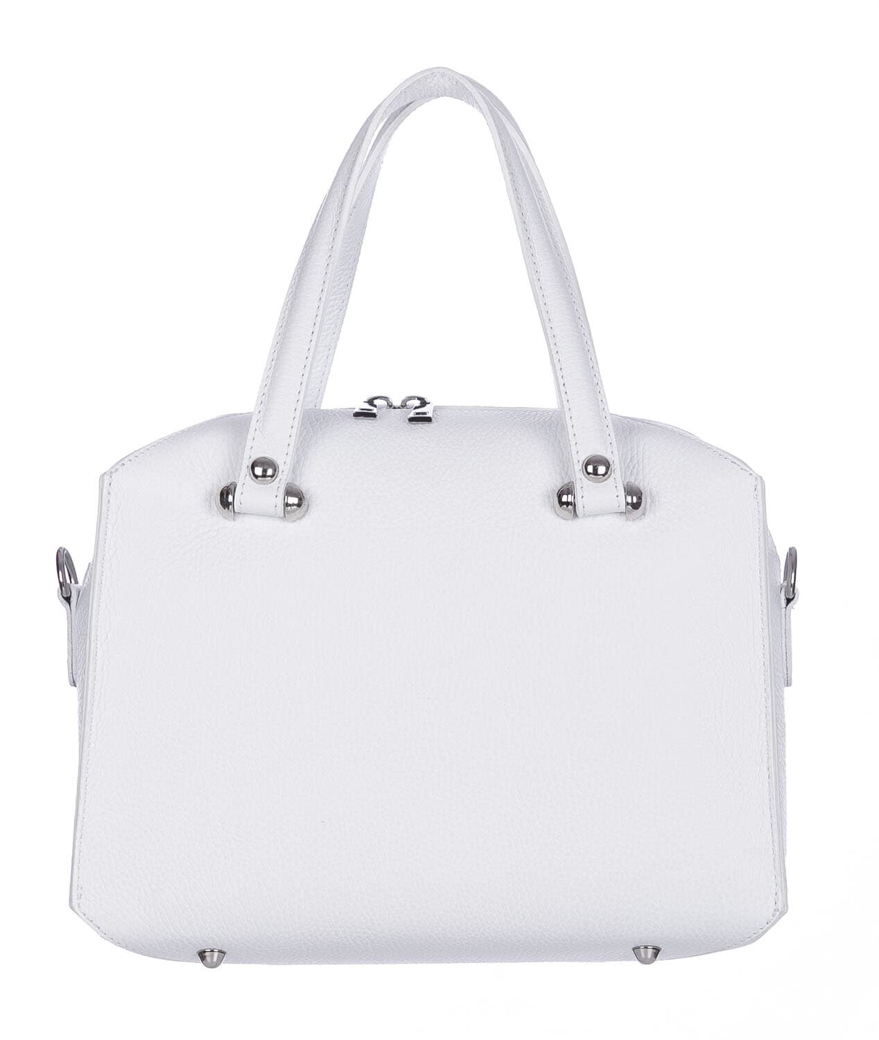 Borsa donna SOFIA a mano in vera pelle rigida, colore BIANCO, CHIARO SCURO, Made in Italy