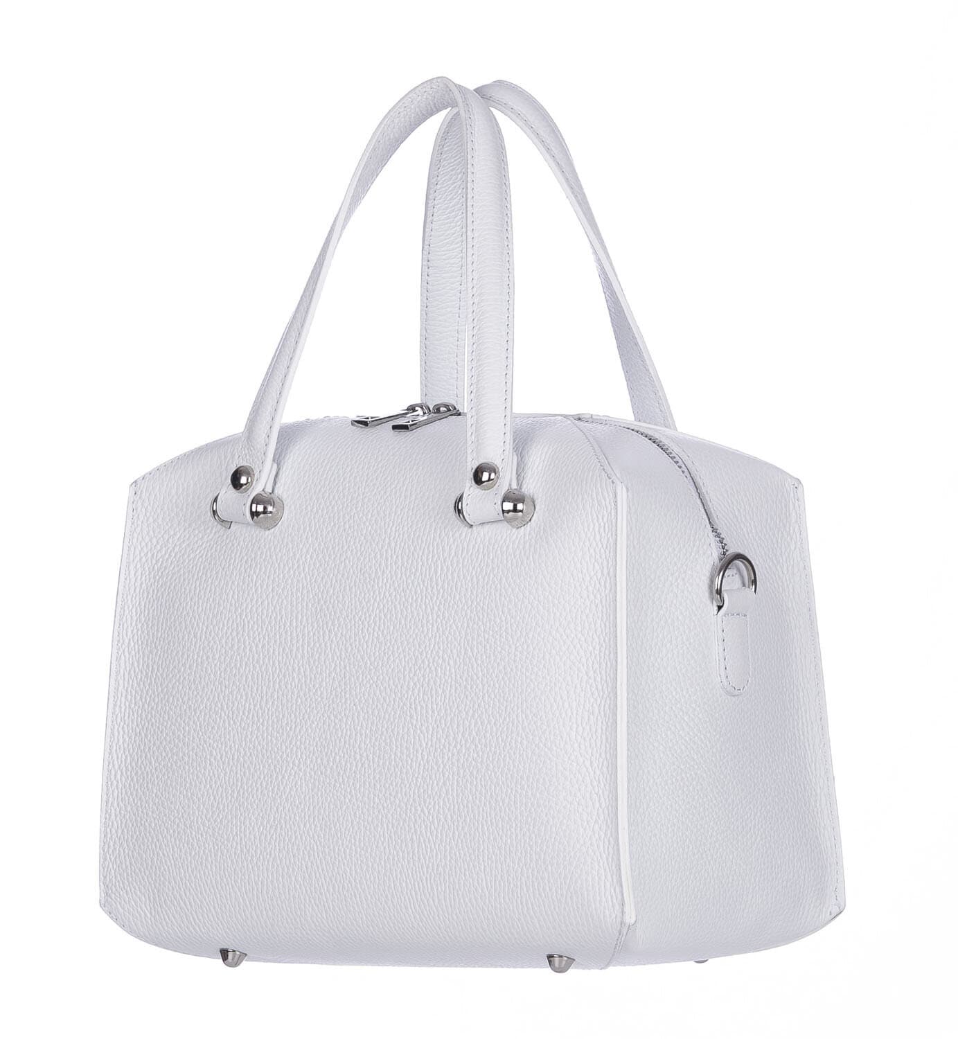 Borsa donna SOFIA a mano in vera pelle rigida, colore BIANCO, CHIARO SCURO, Made in Italy