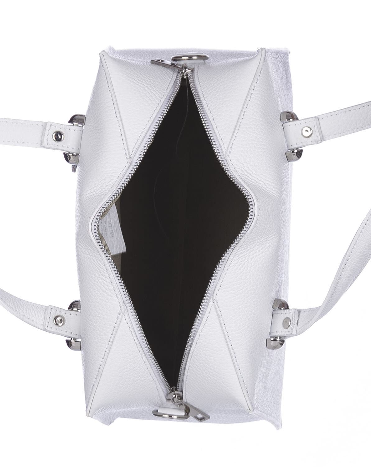 Borsa donna SOFIA a mano in vera pelle rigida, colore BIANCO, CHIARO SCURO, Made in Italy
