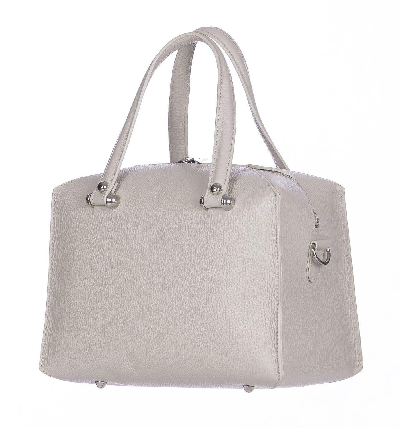 Borsa donna SOFIA a mano in vera pelle rigida, colore GRIGIO, CHIARO SCURO, Made in Italy