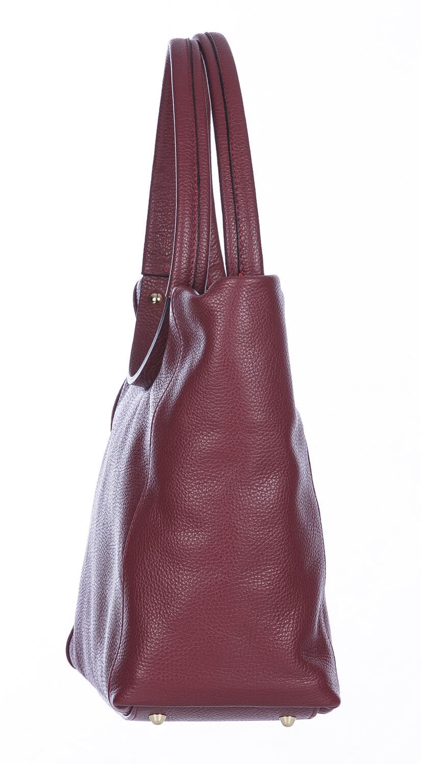 Borsa donna MATILDE a spalla in vera pelle morbida martellata, colore BORDEAUX, CHIARO SCURO, Made in Italy