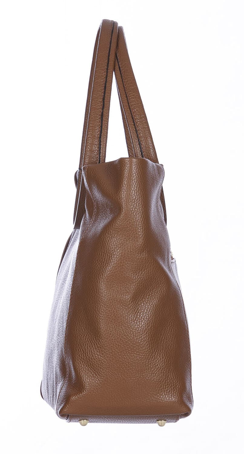 Borsa donna MATILDE a spalla in vera pelle morbida martellata, colore MIELE, CHIARO SCURO, Made in Italy