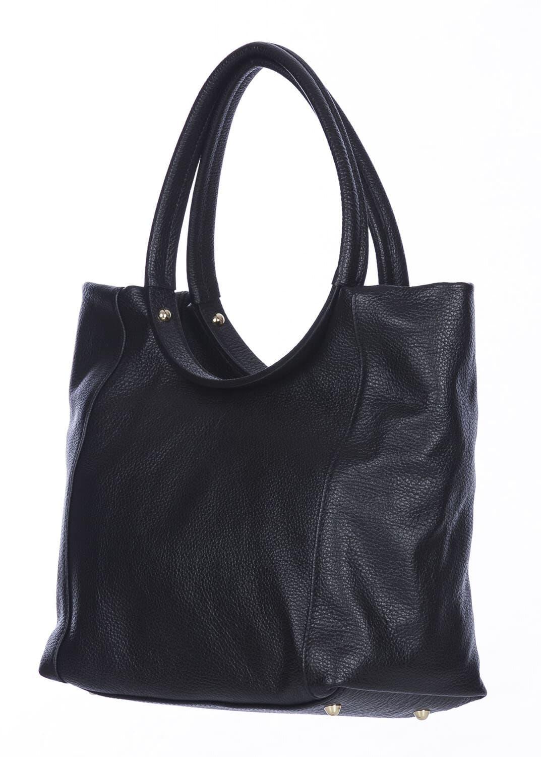 Borsa donna MATILDE a spalla in vera pelle morbida martellata, colore NERO, CHIARO SCURO, Made in Italy