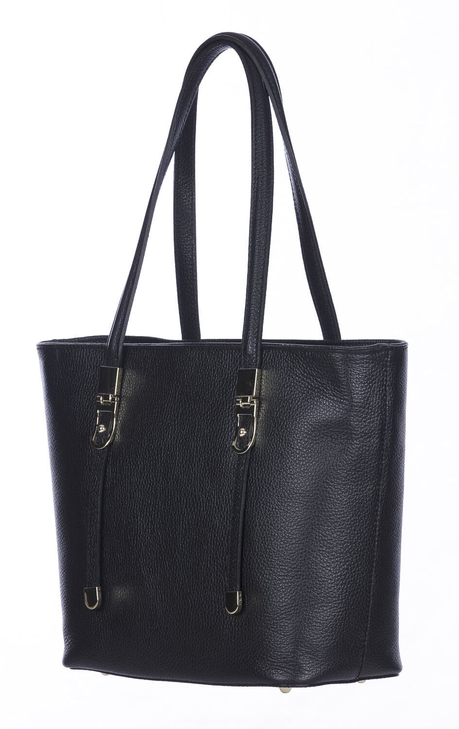 Borsa donna MONIA a spalla in vera pelle rigida martellata, colore NERO, CHIAROSCURO, Made in Italy