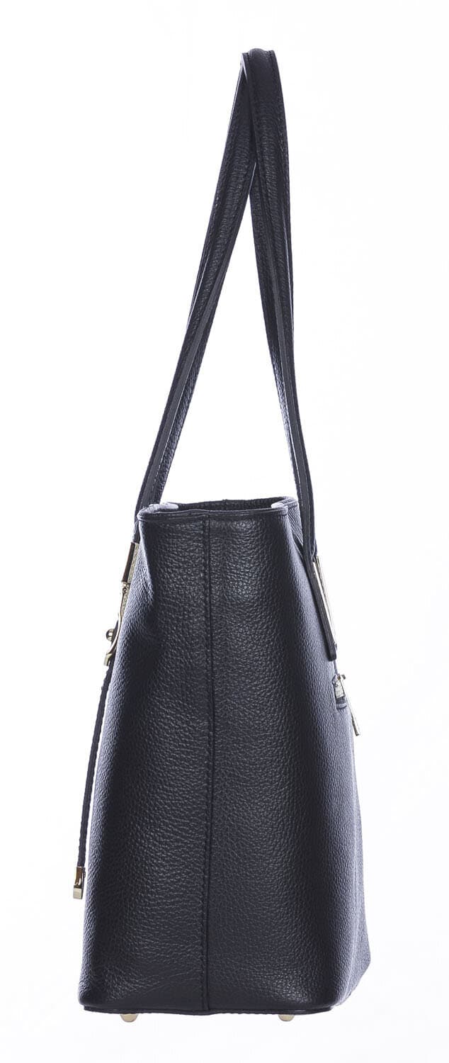 Borsa donna MONIA a spalla in vera pelle rigida martellata, colore NERO, CHIAROSCURO, Made in Italy