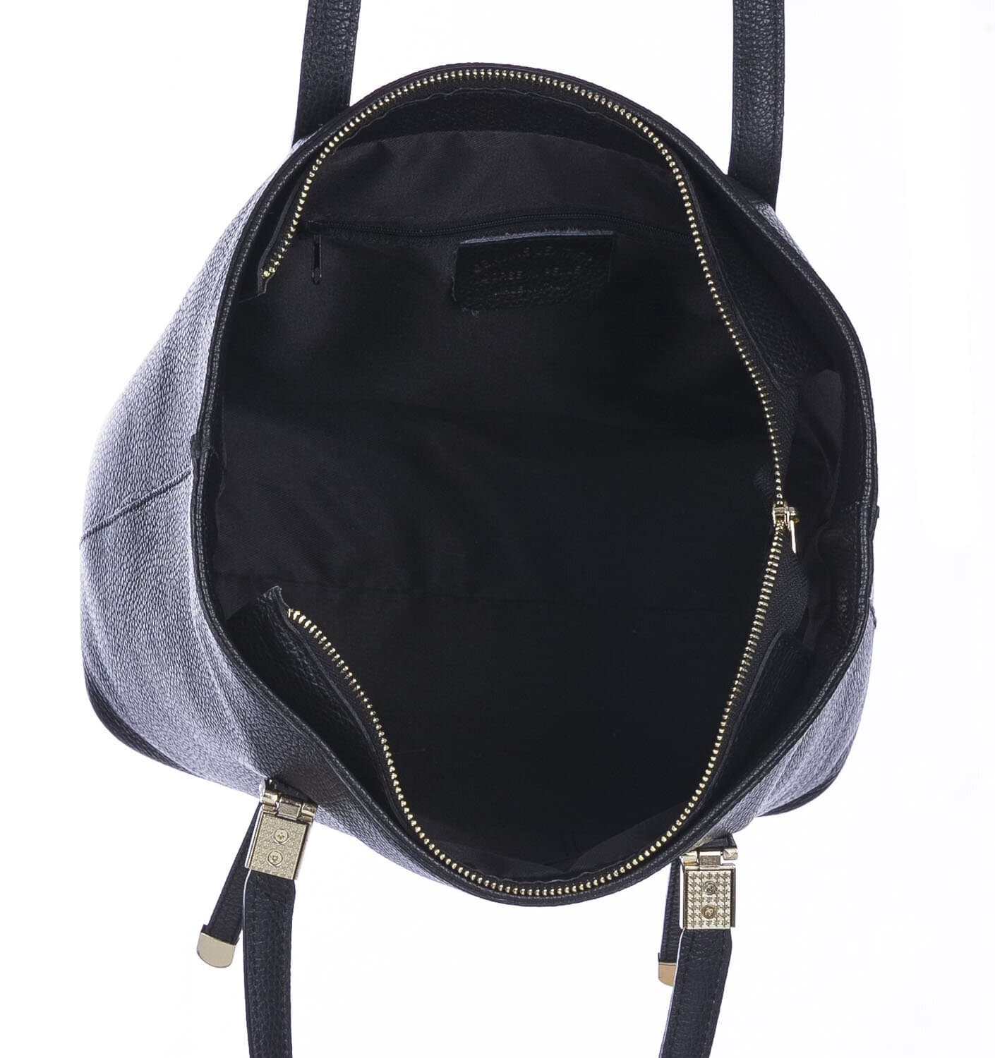 Borsa donna MONIA a spalla in vera pelle rigida martellata, colore NERO, CHIAROSCURO, Made in Italy