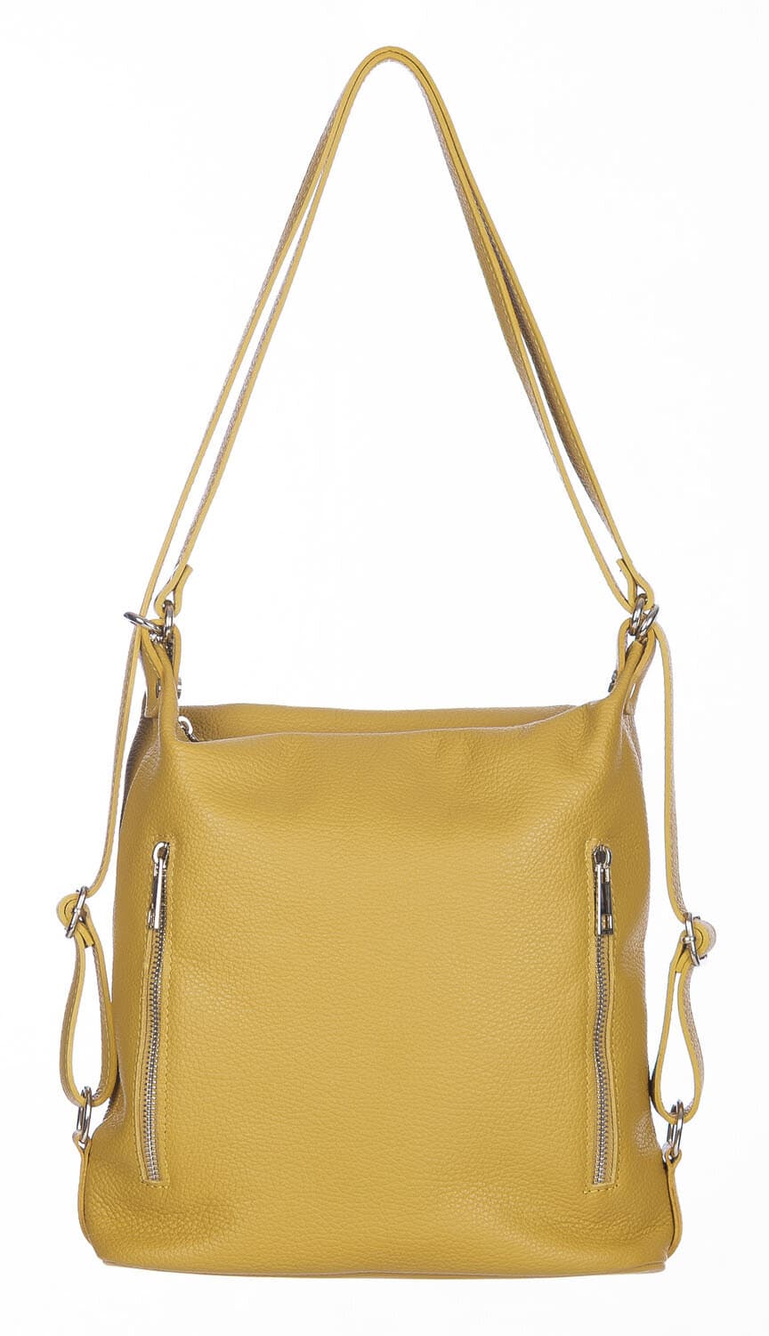 Borsa zaino donna MONTE CATRIA in vera pelle morbida martellata, colore GIALLO OCRA, CHIARO SCURO, Made in Italy