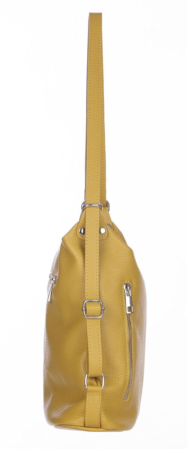 Borsa zaino donna MONTE CATRIA in vera pelle morbida martellata, colore GIALLO OCRA, CHIARO SCURO, Made in Italy