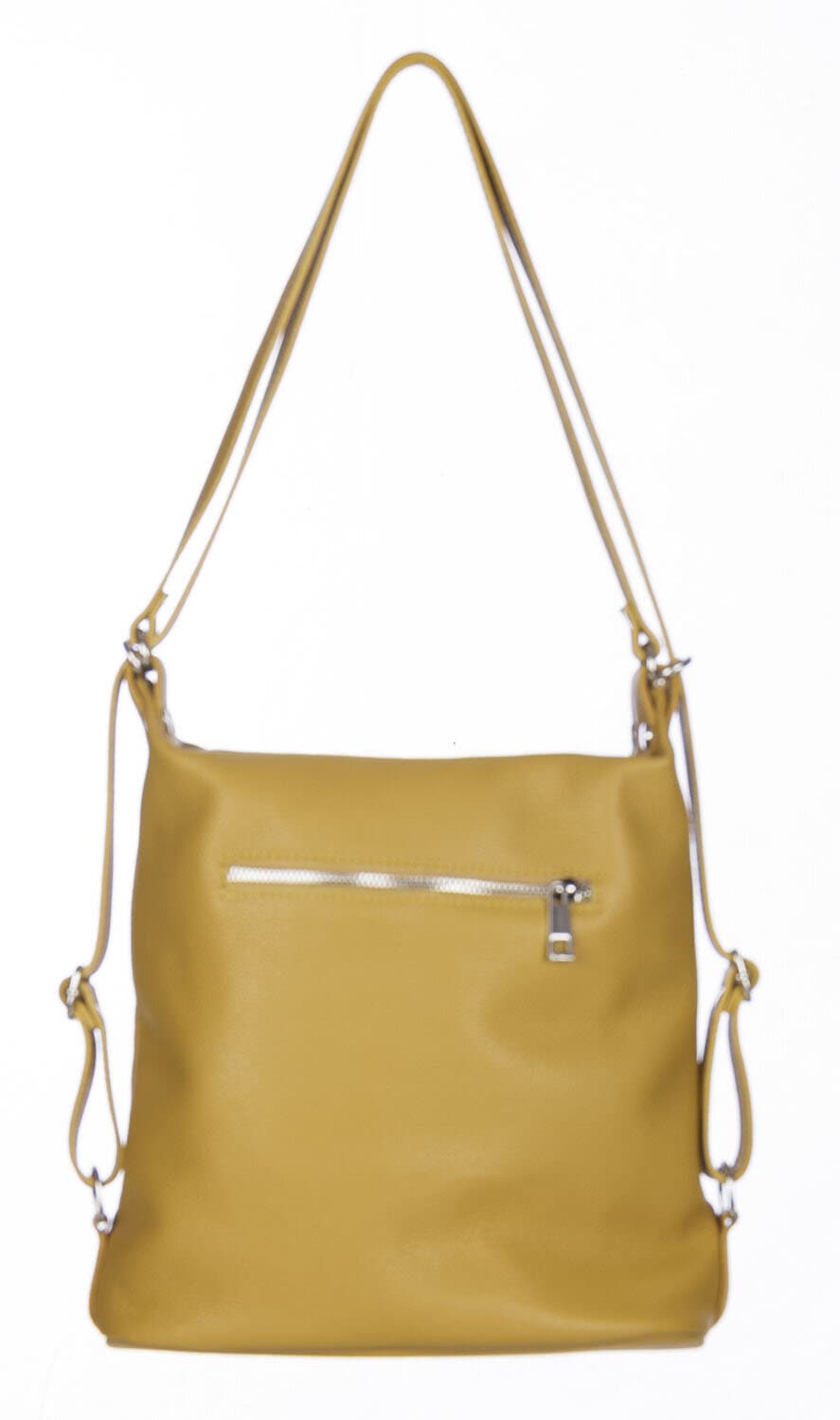Borsa zaino donna MONTE CATRIA in vera pelle morbida martellata, colore GIALLO OCRA, CHIARO SCURO, Made in Italy