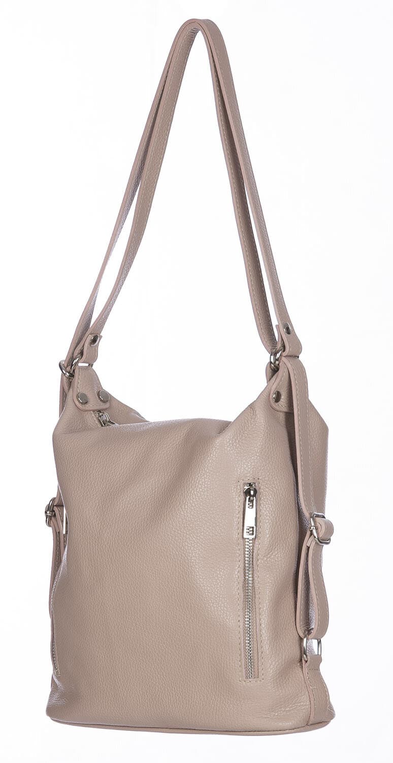 Borsa zaino donna MONTE CATRIA in vera pelle morbida martellata, colore ROSA, CHIARO SCURO, Made in Italy