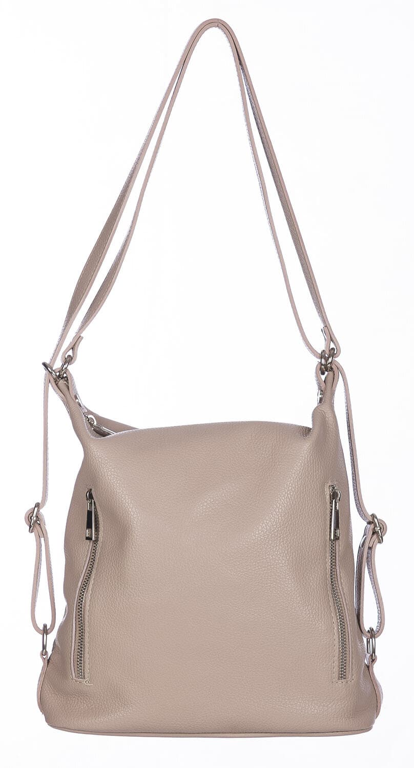 Borsa zaino donna MONTE CATRIA in vera pelle morbida martellata, colore ROSA, CHIARO SCURO, Made in Italy