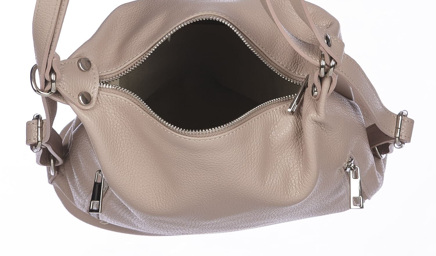 Borsa zaino donna MONTE CATRIA in vera pelle morbida martellata, colore ROSA, CHIARO SCURO, Made in Italy