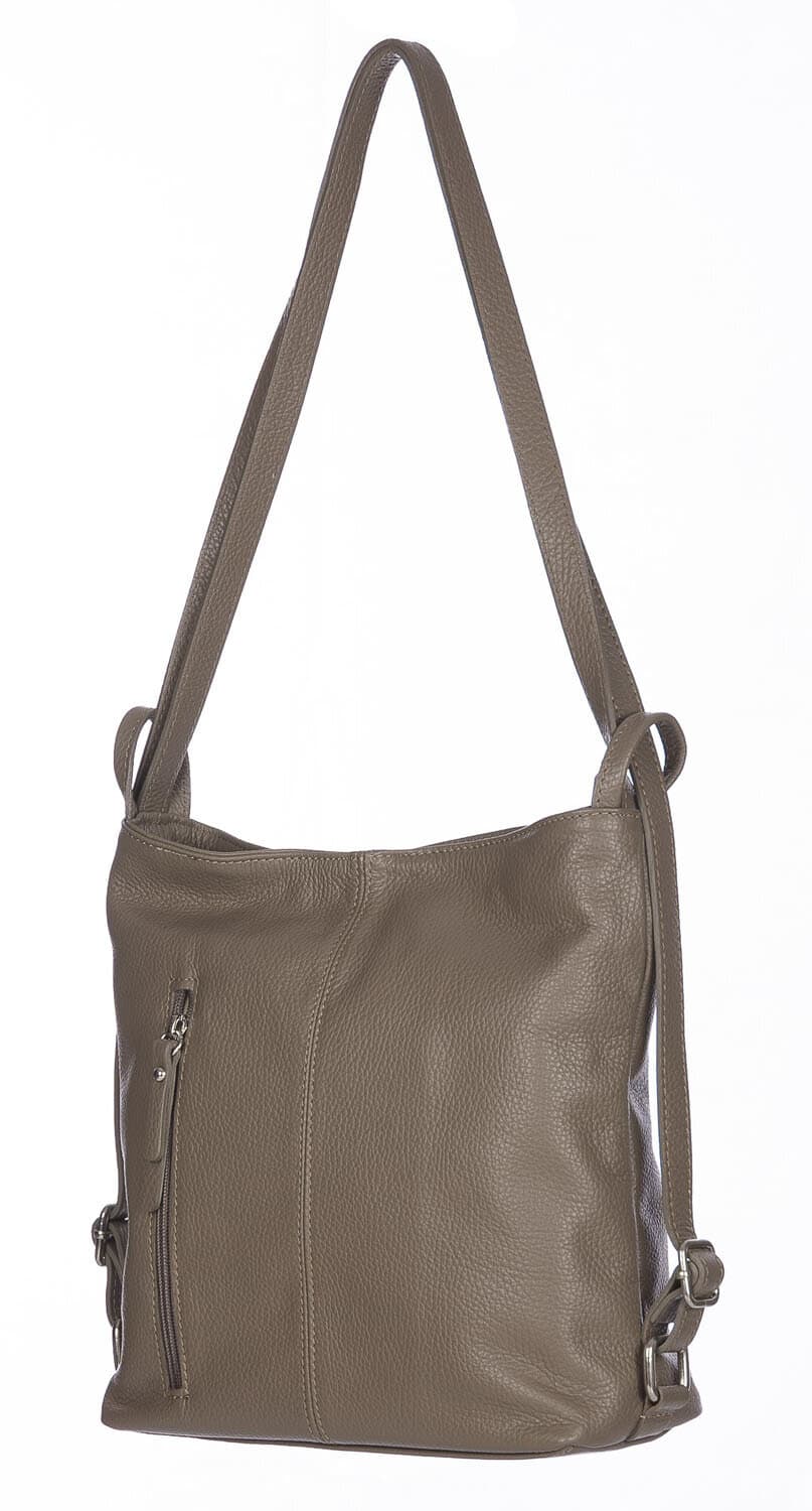 Borsa zaino donna MONTE CATRIA in vera pelle morbida martellata, colore TAUPE, CHIARO SCURO, Made in Italy
