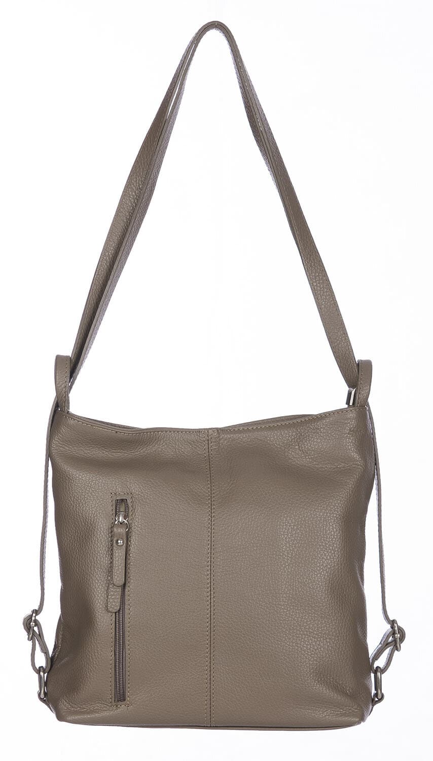 Borsa zaino donna MONTE CATRIA in vera pelle morbida martellata, colore TAUPE, CHIARO SCURO, Made in Italy