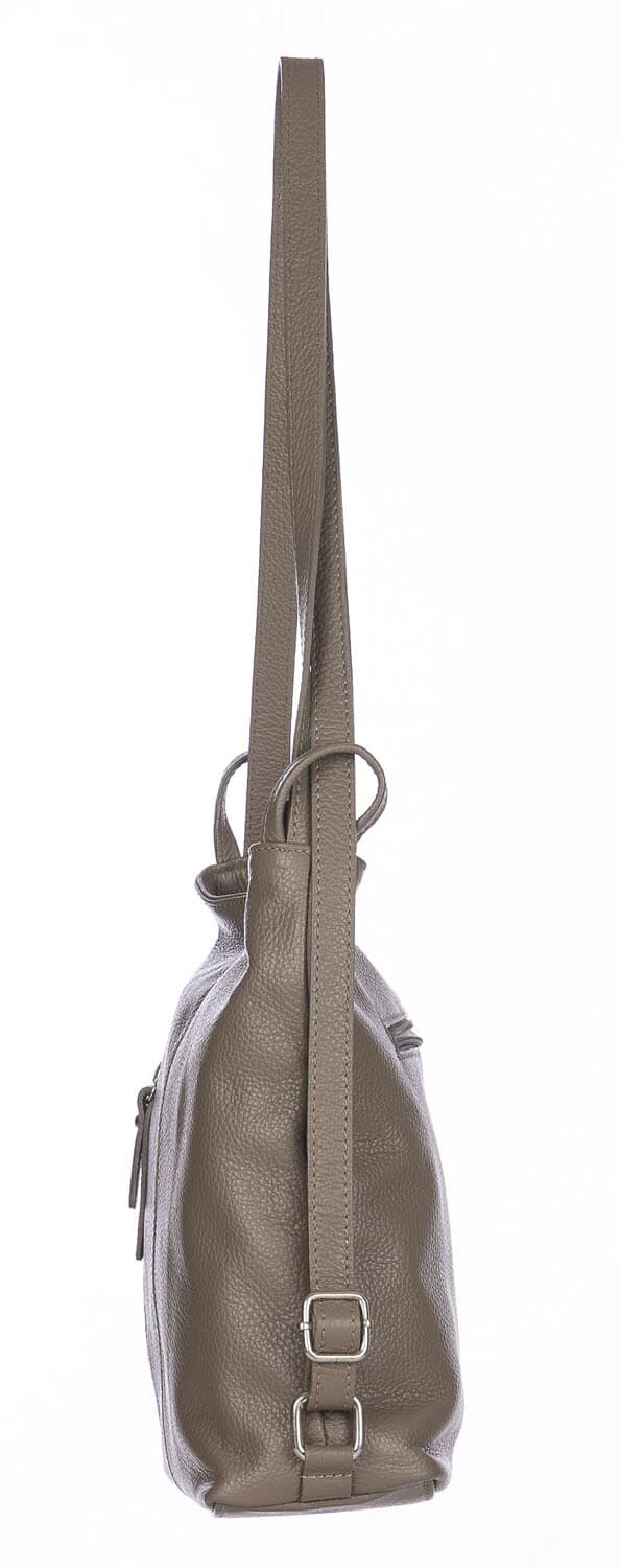 Borsa zaino donna MONTE CATRIA in vera pelle morbida martellata, colore TAUPE, CHIARO SCURO, Made in Italy
