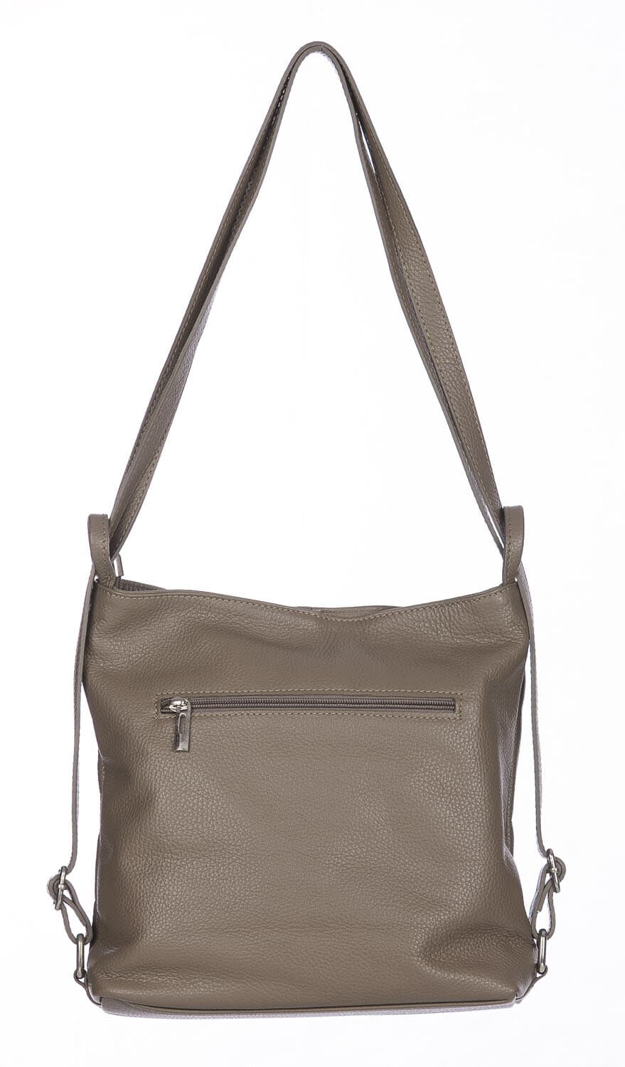 Borsa zaino donna MONTE CATRIA in vera pelle morbida martellata, colore TAUPE, CHIARO SCURO, Made in Italy