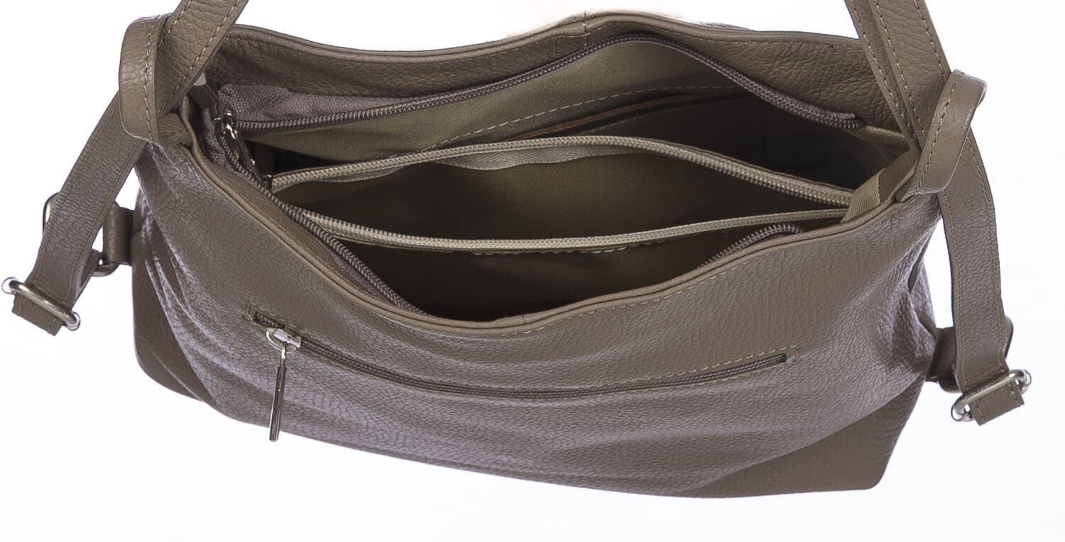Borsa zaino donna MONTE CATRIA in vera pelle morbida martellata, colore TAUPE, CHIARO SCURO, Made in Italy