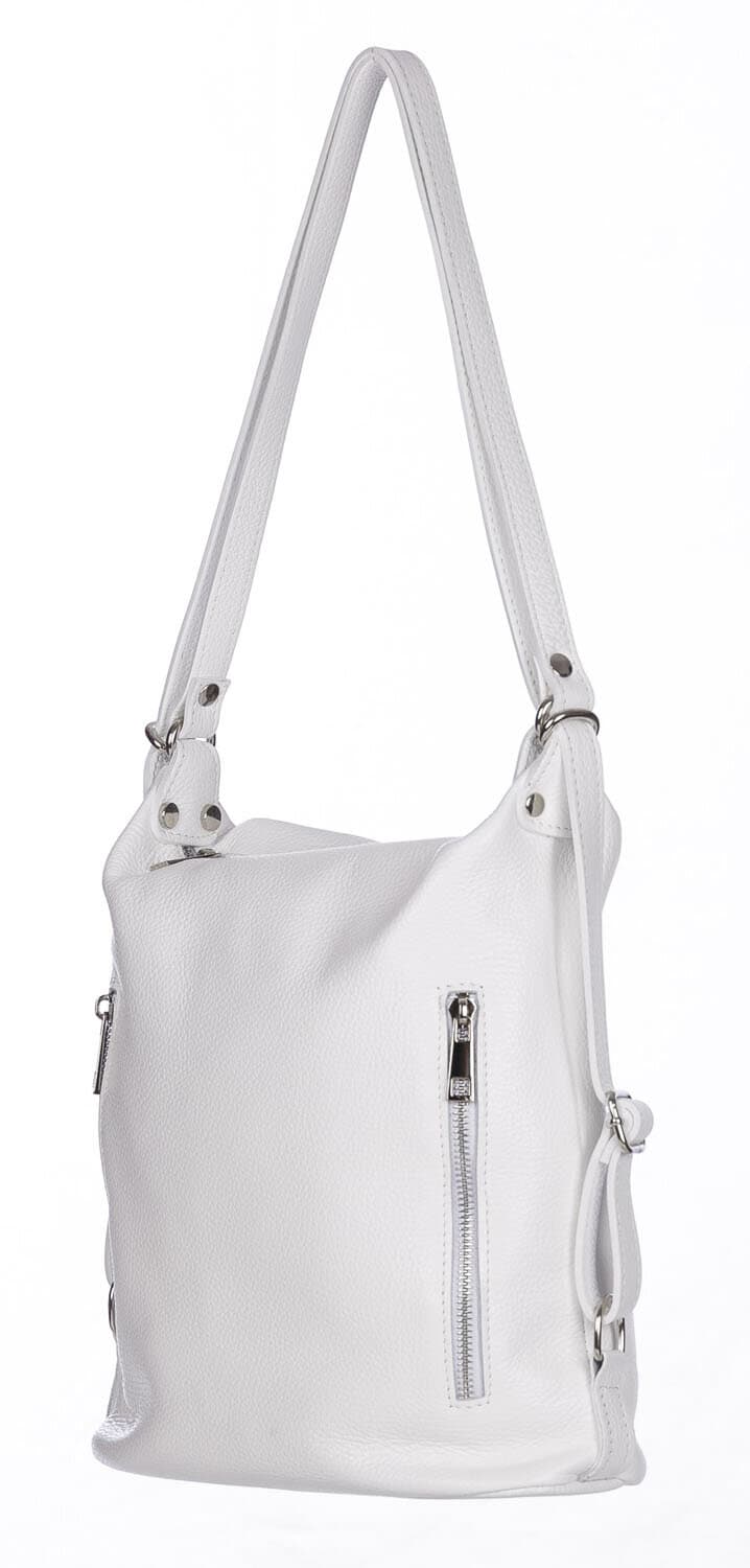 Borsa zaino donna MONTE CATRIA in vera pelle morbida martellata, colore BIANCO, CHIARO SCURO, Made in Italy