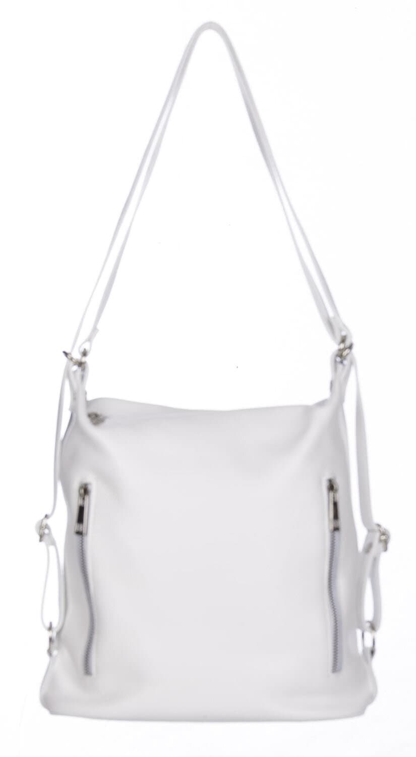 Borsa zaino donna MONTE CATRIA in vera pelle morbida martellata, colore BIANCO, CHIARO SCURO, Made in Italy