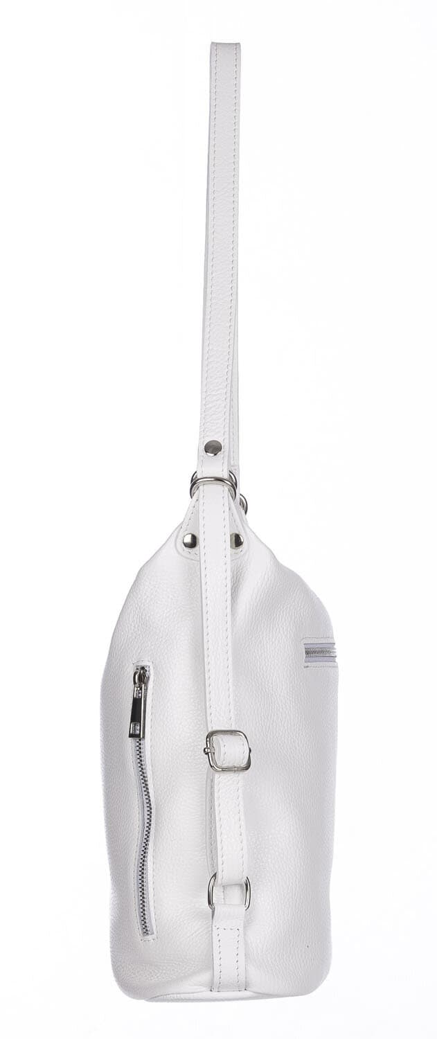 Borsa zaino donna MONTE CATRIA in vera pelle morbida martellata, colore BIANCO, CHIARO SCURO, Made in Italy