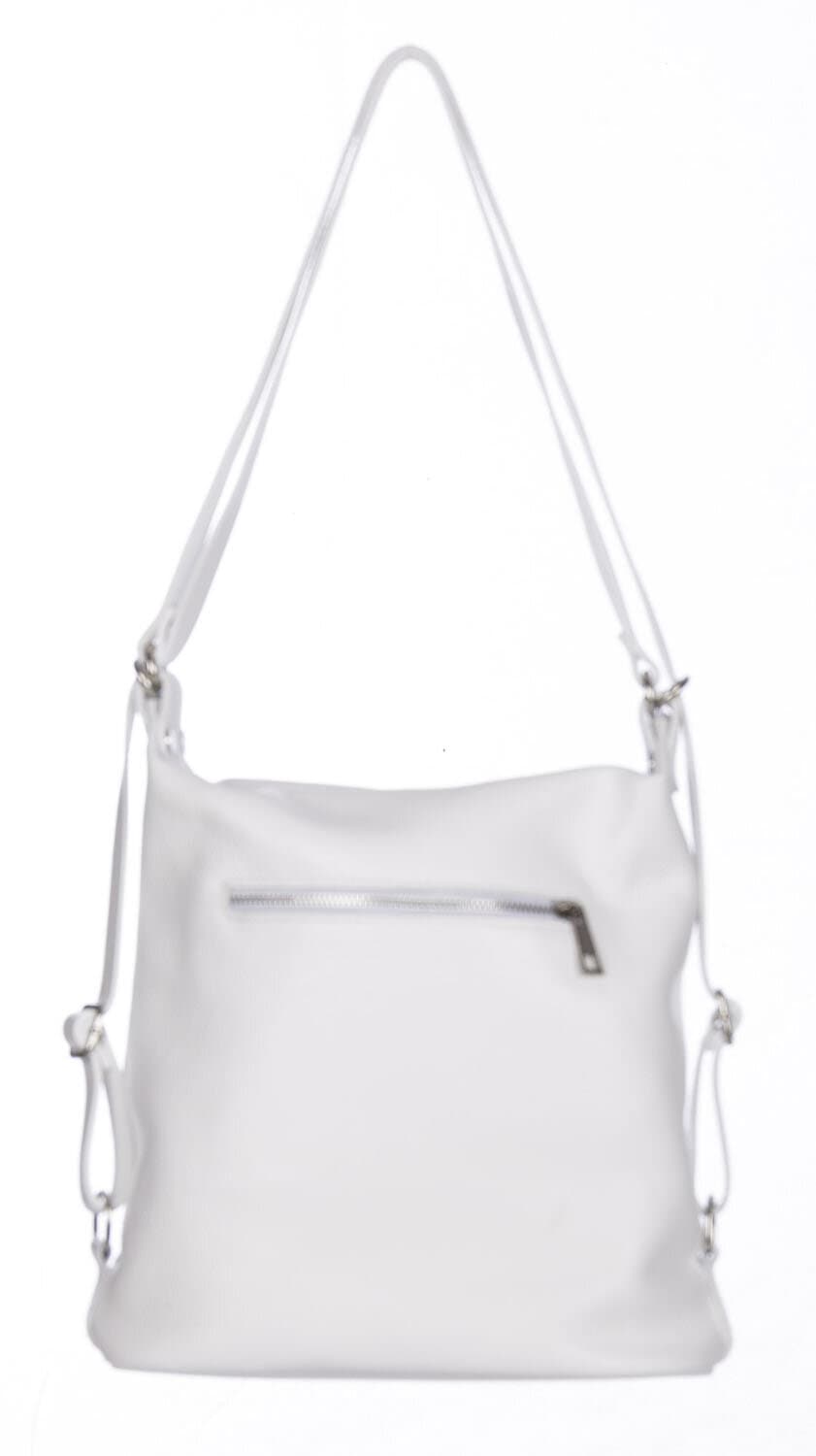 Borsa zaino donna MONTE CATRIA in vera pelle morbida martellata, colore BIANCO, CHIARO SCURO, Made in Italy