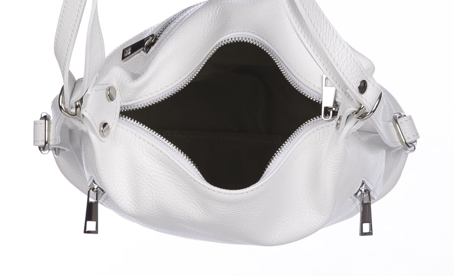 Borsa zaino donna MONTE CATRIA in vera pelle morbida martellata, colore BIANCO, CHIARO SCURO, Made in Italy