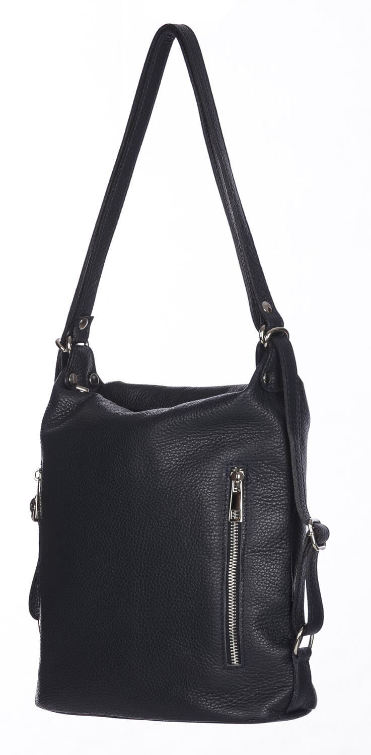 Borsa zaino donna MONTE CATRIA in vera pelle morbida martellata, colore BLU SCURO, CHIARO SCURO, Made in Italy