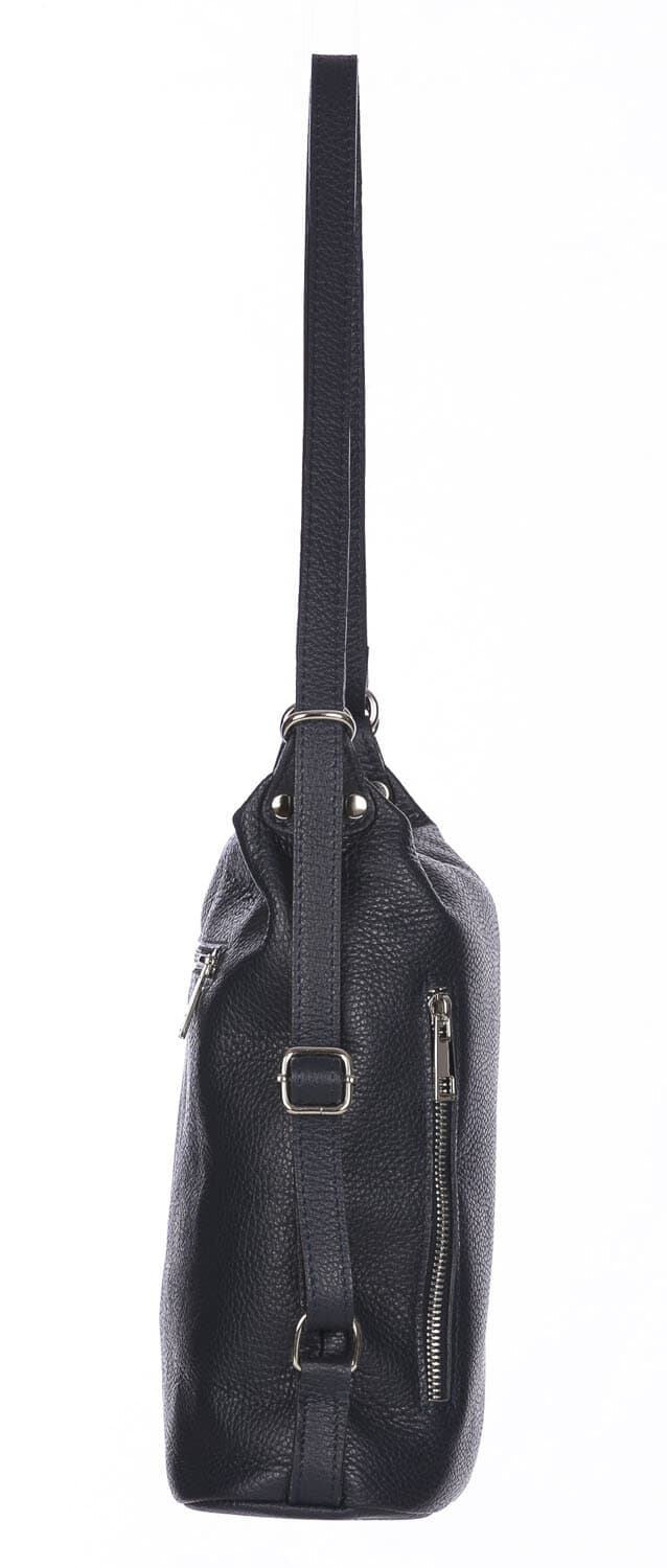 Borsa zaino donna MONTE CATRIA in vera pelle morbida martellata, colore BLU SCURO, CHIARO SCURO, Made in Italy