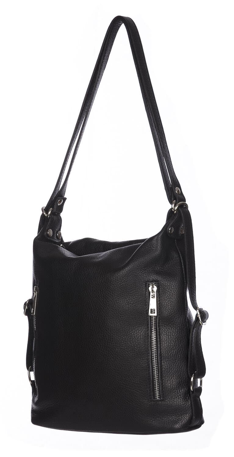Borsa zaino donna MONTE CATRIA in vera pelle morbida martellata, colore NERO, CHIARO SCURO, Made in Italy