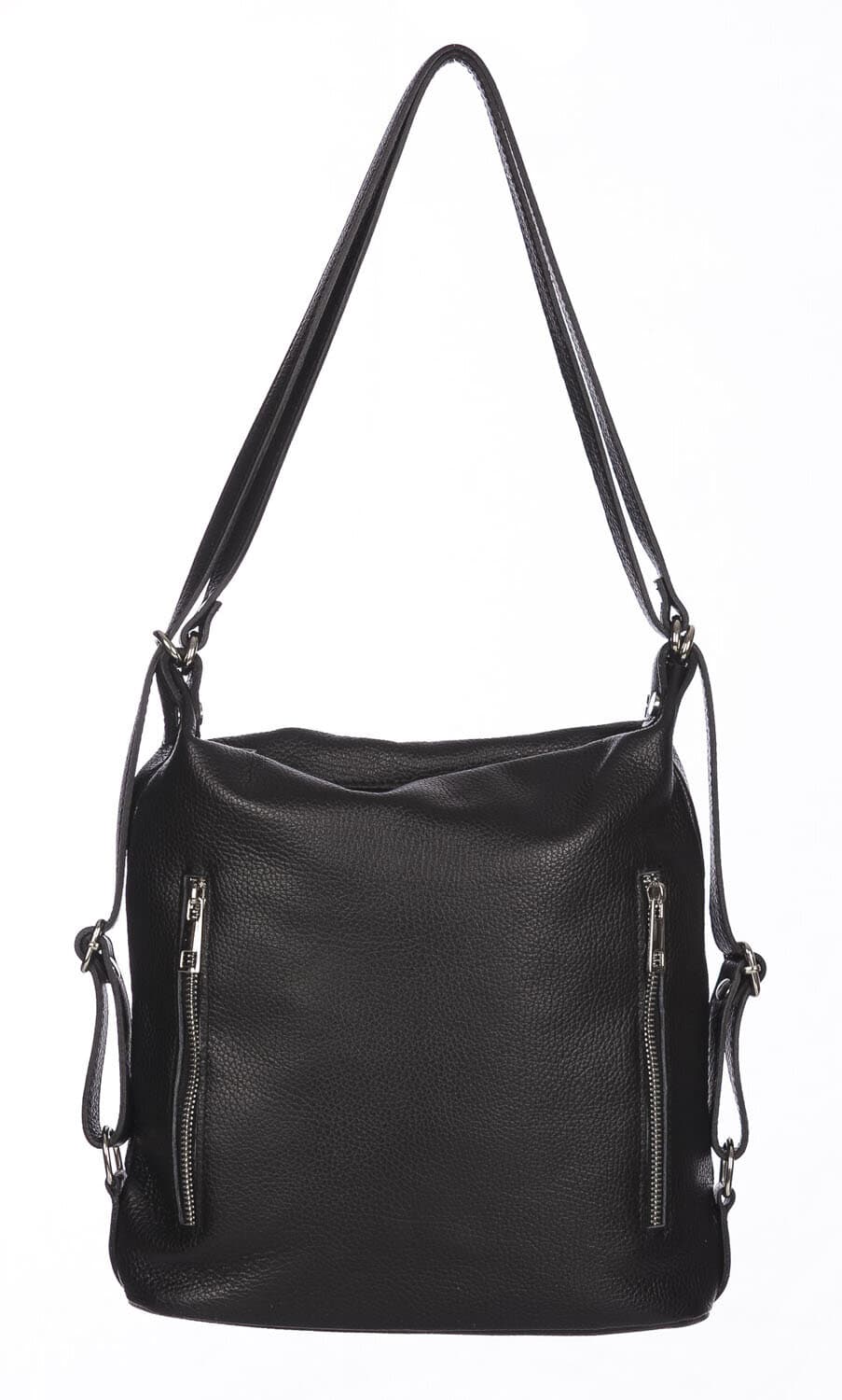 Borsa zaino donna MONTE CATRIA in vera pelle morbida martellata, colore NERO, CHIARO SCURO, Made in Italy