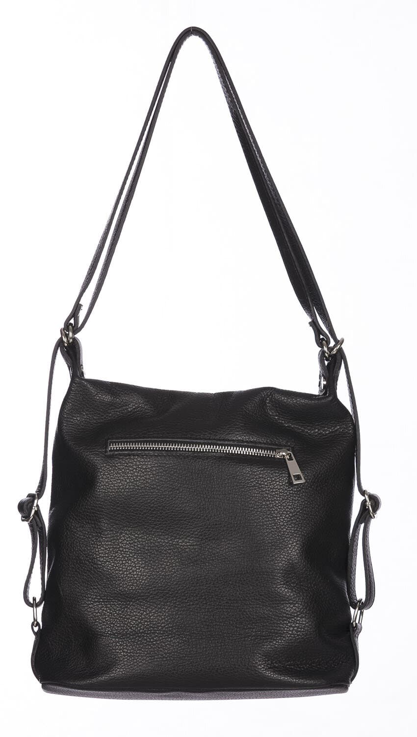 Borsa zaino donna MONTE CATRIA in vera pelle morbida martellata, colore NERO, CHIARO SCURO, Made in Italy
