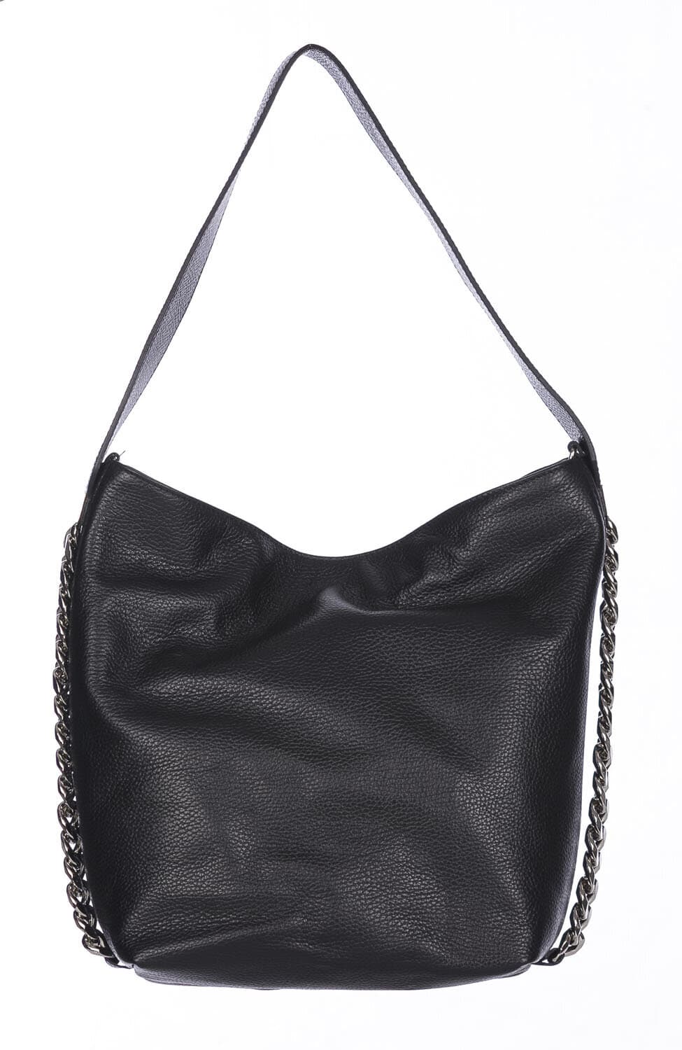 Borsa a spalla donna CLELIA in vera pelle morbida martellata, colore NERO, CHIAROSCURO, Made in Italy