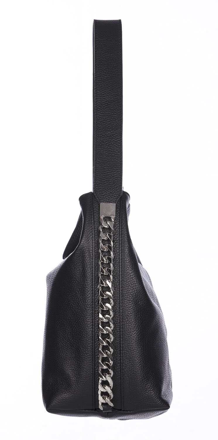 Borsa a spalla donna CLELIA in vera pelle morbida martellata, colore NERO, CHIAROSCURO, Made in Italy