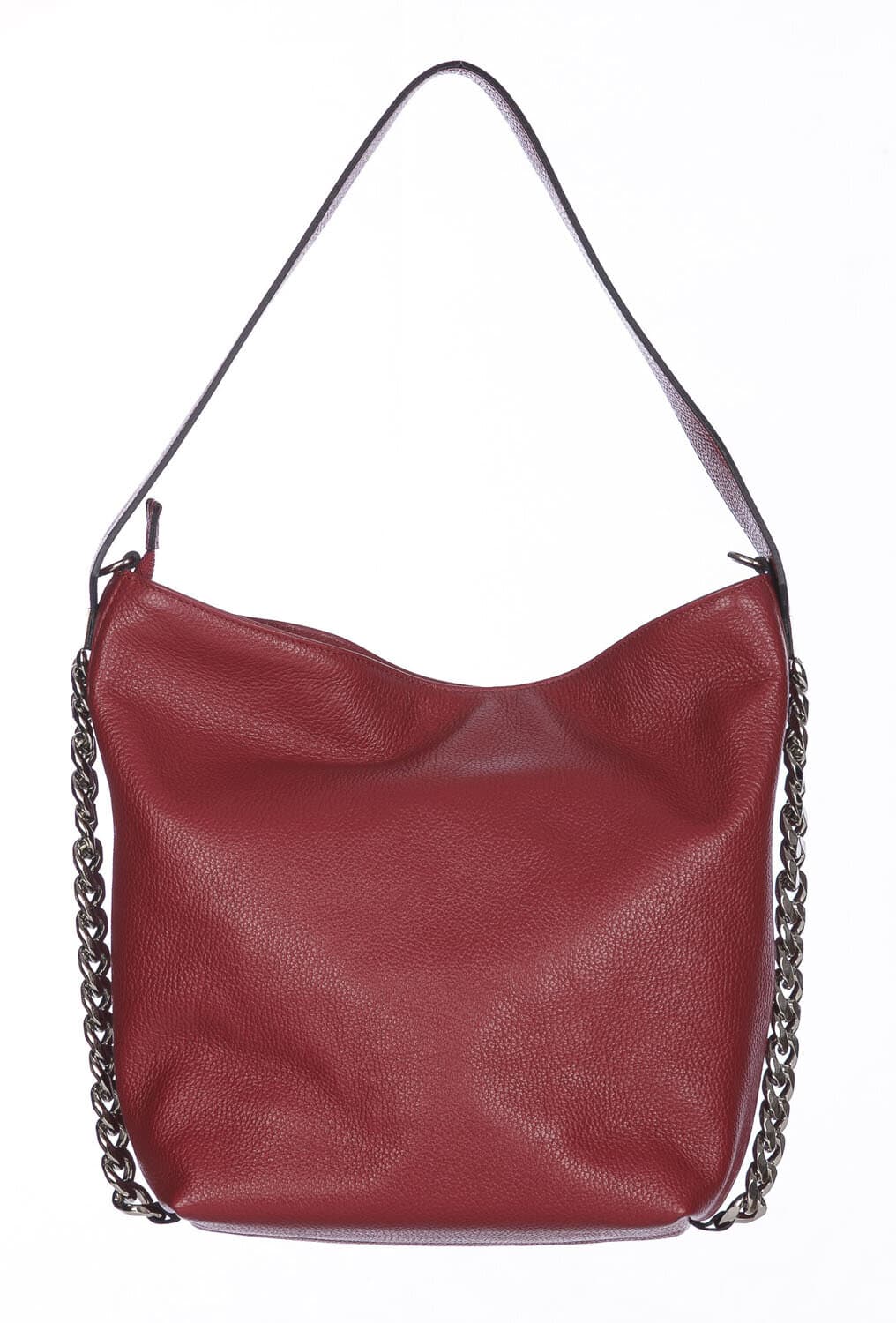 Borsa a spalla donna CLELIA in vera pelle morbida martellata, colore ROSSO, CHIAROSCURO, Made in Italy