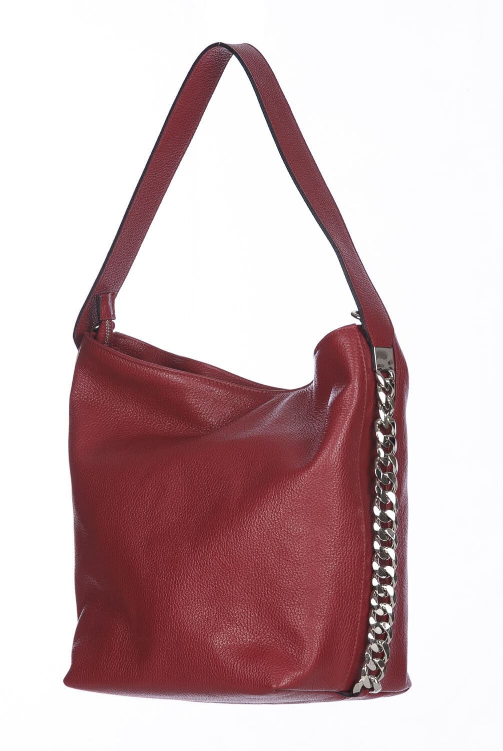 Borsa a spalla donna CLELIA in vera pelle morbida martellata, colore ROSSO, CHIAROSCURO, Made in Italy
