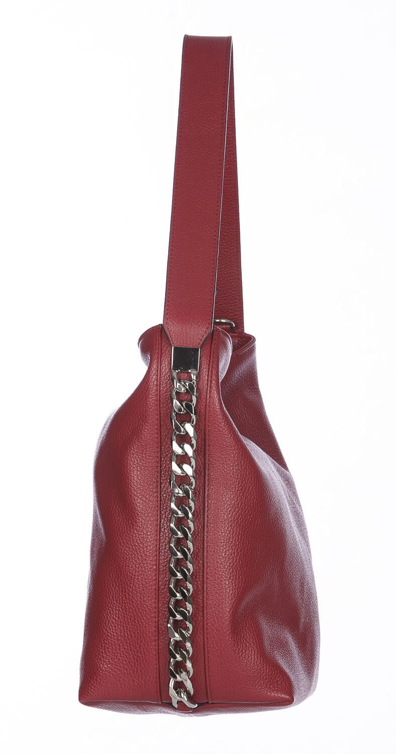 Borsa a spalla donna CLELIA in vera pelle morbida martellata, colore ROSSO, CHIAROSCURO, Made in Italy