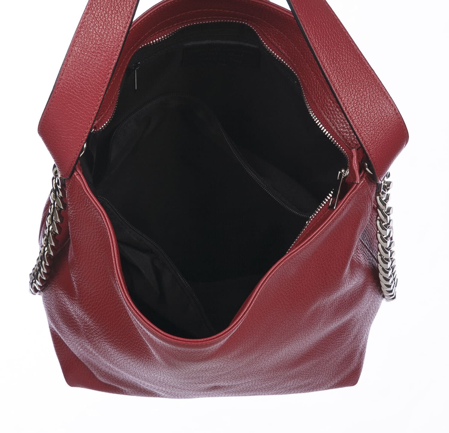 Borsa a spalla donna CLELIA in vera pelle morbida martellata, colore ROSSO, CHIAROSCURO, Made in Italy
