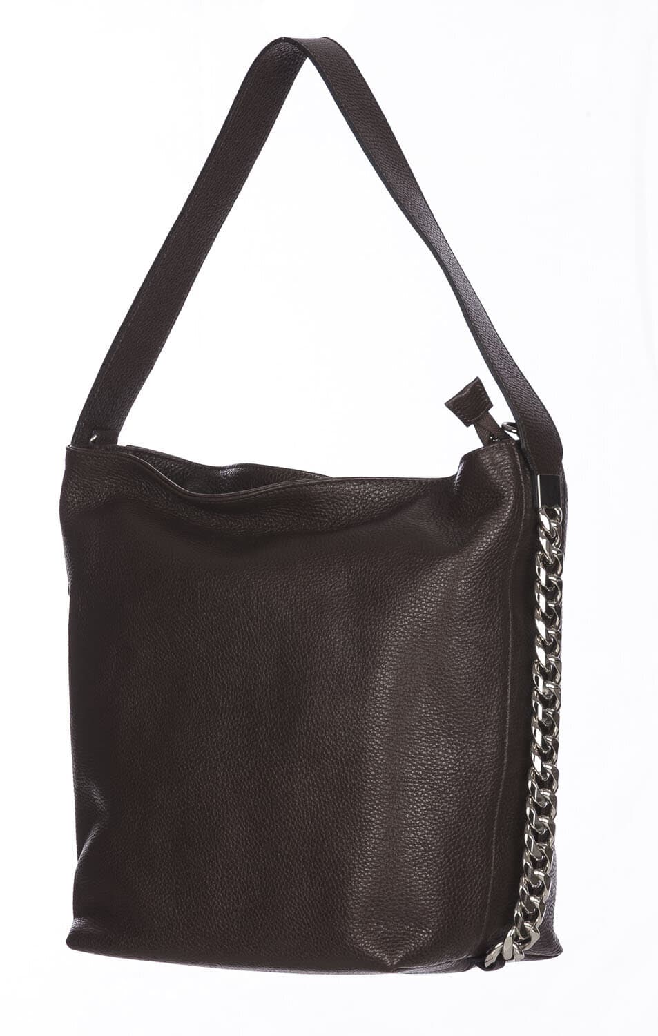 Borsa a spalla donna CLELIA in vera pelle morbida martellata, coloreTESTA DI MORO, CHIAROSCURO, Made in Italy