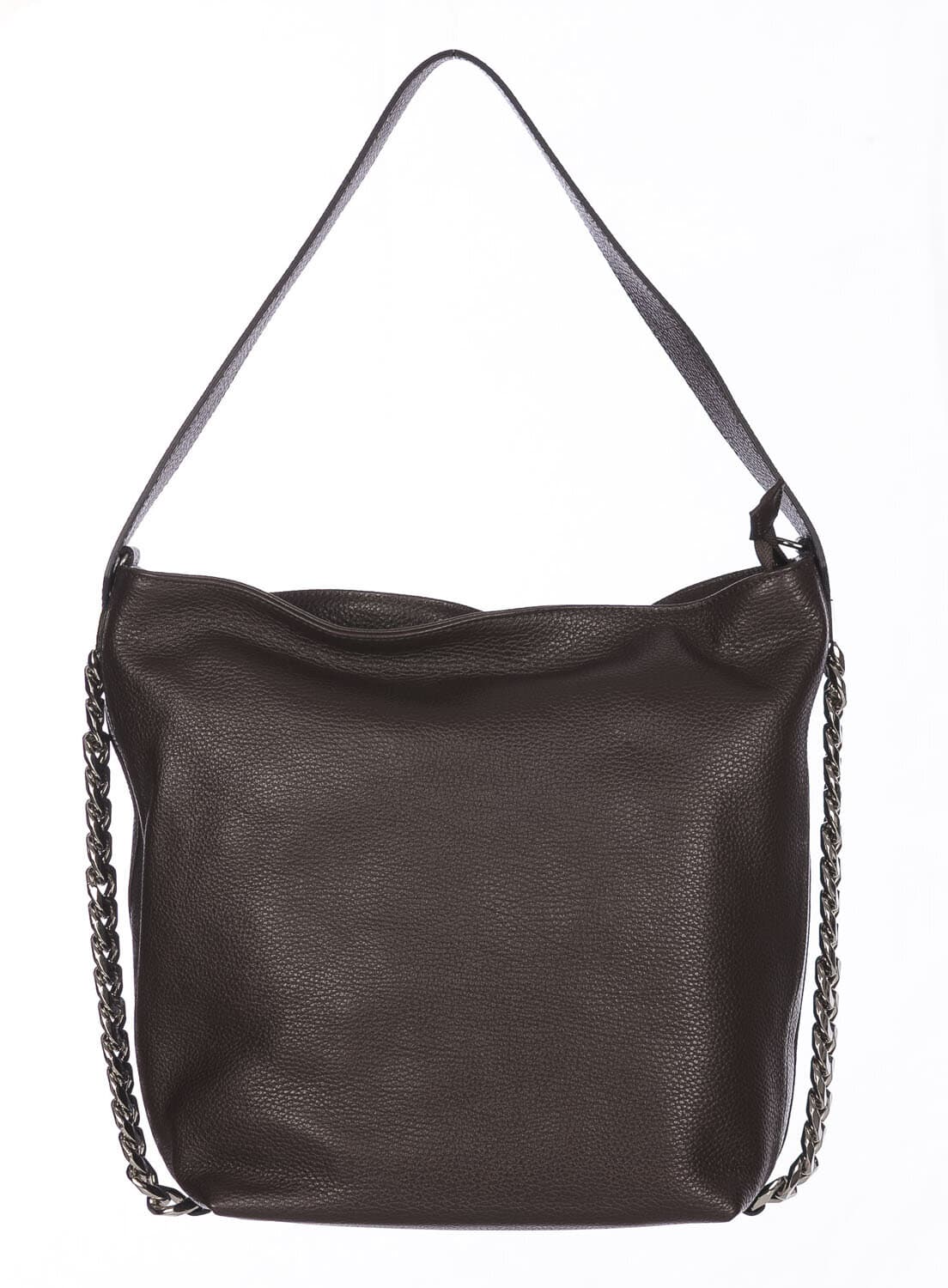 Borsa a spalla donna CLELIA in vera pelle morbida martellata, coloreTESTA DI MORO, CHIAROSCURO, Made in Italy
