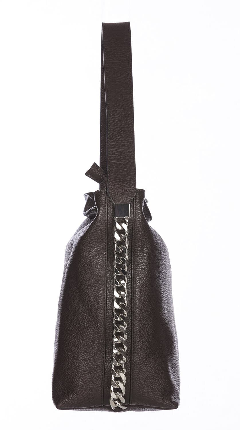 Borsa a spalla donna CLELIA in vera pelle morbida martellata, coloreTESTA DI MORO, CHIAROSCURO, Made in Italy