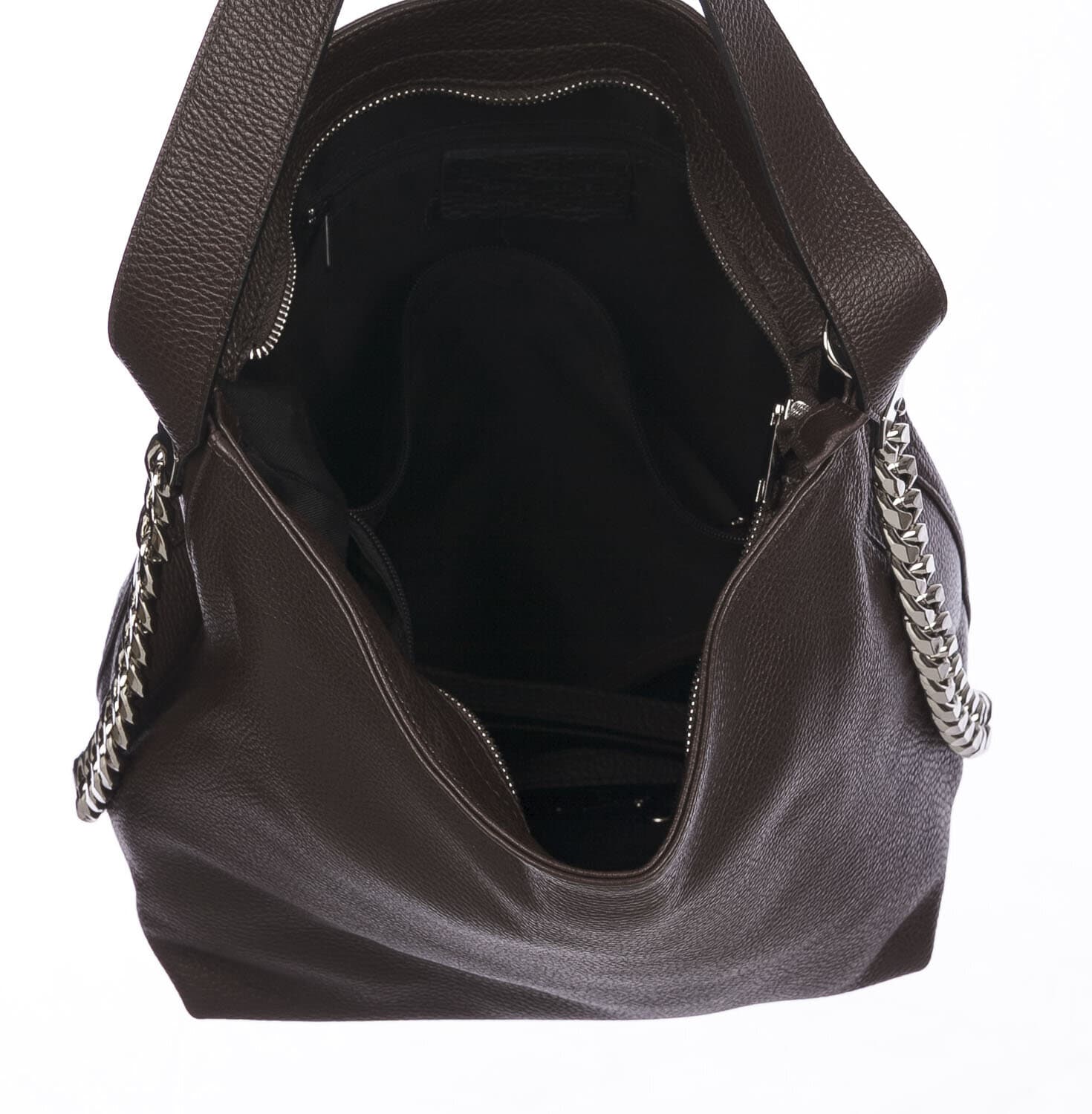 Borsa a spalla donna CLELIA in vera pelle morbida martellata, coloreTESTA DI MORO, CHIAROSCURO, Made in Italy