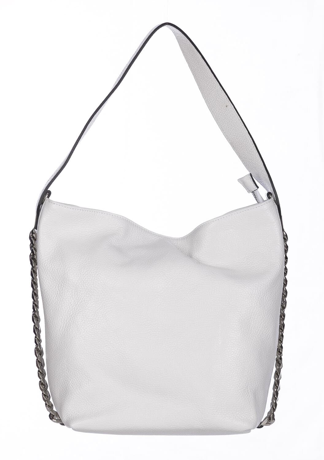 Borsa a spalla donna CLELIA in vera pelle morbida martellata, colore BIANCO, CHIAROSCURO, Made in Italy